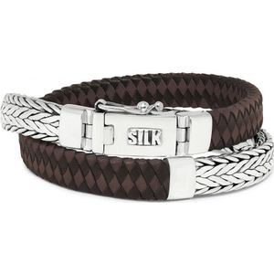 SILK Jewellery - Zilveren Wikkelarmband - 362BBR.20 - bruin/zwart leer - Maat 20