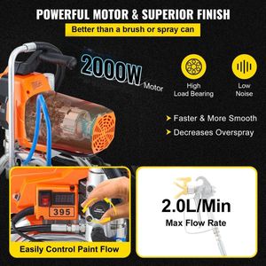 Airless Verfspuit - 2000W – Spuitmachine - Hoge Druk – 2L/min – 3000PSI - 9m Hoge-drukslang - Duurzame Metalen Spuit - voor Muren - Meubels - Houtwerk