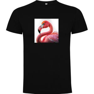 Zwart T-Shirt met “ Kleurrijke Flamingo “ Print Full Color Maat 5XL