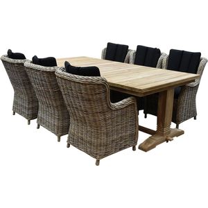 Darwin Ares dining tuinset 240x120xH77 cm 7 delig teak rotan black