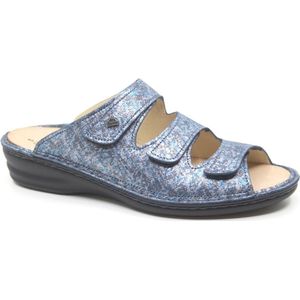 Finn Comfort, FUMANE, 03432-288124, Blauw combi smalle slipper wijdte E