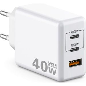 Sounix USB C Oplader - 40W Snellader - GaN - 2 USB-C & 1 USB-A Adapter - Wit