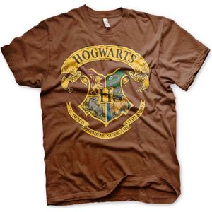 Harry Potter Heren Tshirt -2XL- Hogwarts Crest Bruin