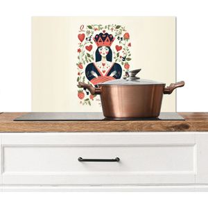 Spatscherm keuken 60x40 cm - Kookplaat achterwand Speelkaart - Hartenkoningin - Bloemen - Hartjes - Muurbeschermer - Spatwand fornuis - Hoogwaardig aluminium