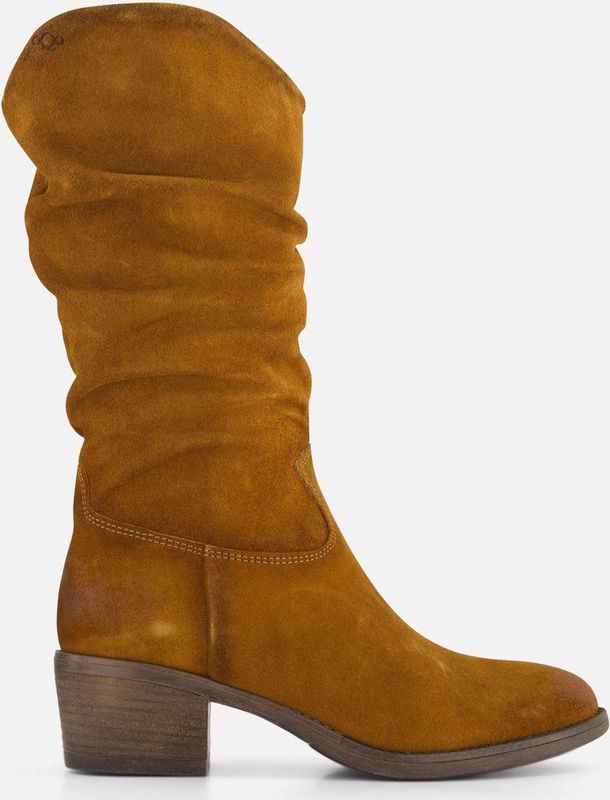 Aqa Hoge plooi laarzen cognac Suede - Dames