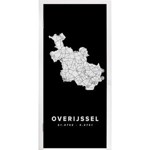 Deursticker Overijssel - Wegenkaart Nederland - Zwart - 85x215 cm - Deurposter