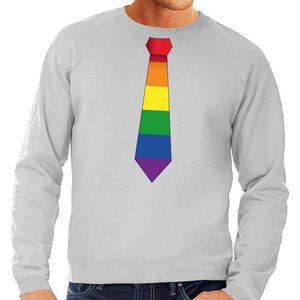 Gay pride regenboog stropdas sweater grijs -  homo sweater voor heren - gay pride L