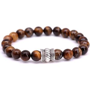 FortunaBeads – Bali Bruin Tijger Oog – Kralen Armband Heren – Bruin – 20cm