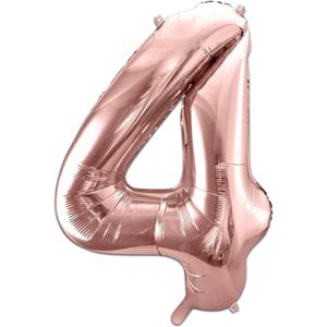 LUQ - Cijfer Ballonnen - Cijfer Ballon 4 Jaar Rose Goud XL Groot - Helium Verjaardag Versiering Feestversiering Folieballon