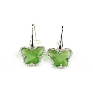Zilveren oorringen oorbellen Model Vlinder gezet met groene steen