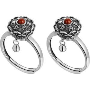 Tibetaanse Boeddhistische Ringen - Gebed Wiel Lotus Mantra Ringen - Retro Slijtage en Accessoires - Geluk Vingerringen - Draaien en Decompressie - Messing - Set van 2 .