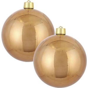 2x Grote kunststof kerstbal licht koper 25 cm - Groot formaat koperen kerstballen