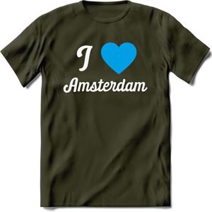 I Love Amsterdam T-Shirt | Souvenirs Holland Kleding | Dames / Heren / Unisex Koningsdag shirt | Grappig Nederland Fiets Land Cadeau | - Leger Groen - M