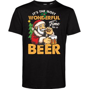 T-shirt Wonderfull Time For A Beer | Foute Kersttrui Dames Heren | Kerstcadeau | Kerstpakket | Zwart | maat XS