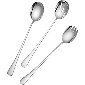 Saladebestekset, saladelepels van roestvrij staal en slavorken van roestvrij staal, salade serveerlepel, roestvrij staal, saladeserver set voor restaurants, hotel, feest, buffet (3 stuks)