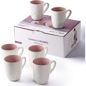 6 x 12 oz koffiemok / koffiekopset Lumera Collectie/Premium keramische servies set - handgemaakt (roze mokken)