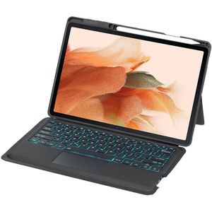 Tablet Toetsenbord Hoes geschikt voor Samsung Galaxy Tab S8 Plus / S7 FE / S7 Plus - Magnetisch Toetsenbord - Met Stylus Pen Houder - Met Toetsenbord Verlichting - Zwart