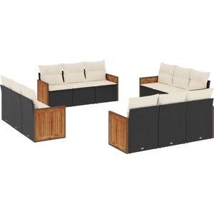 vidaXL - 12-delige - Loungeset - met - kussens - poly - rattan - zwart