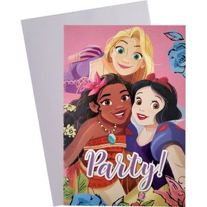 Disney Princess - uitnodigingen - Rapunzel - Viana / Moana - Sneeuwwitje - 5 stuks met enveloppen - prinsessen - kinderfeestje - verjaardag