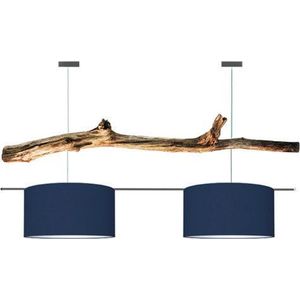 Houten boomstronk hanglamp (kappen blauw)