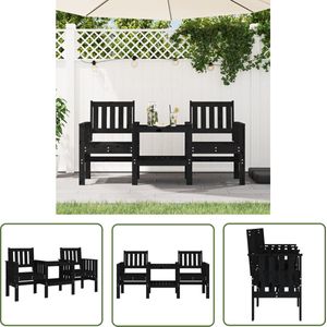 The Living Store Tuinbank met tafel 2-zits massief grenenhout zwart - Tuinbank - Houten Tuinbank - Tuinset - Buitentijd - Lounge Set