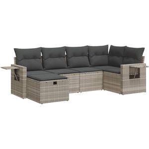 vidaXL - 6-delige - Loungeset - met - kussens - poly - rattan - lichtgrijs