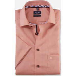 OLYMP modern fit overhemd - korte mouw - structuur - abrikoos oranje (contrast) - Strijkvrij - Boordmaat: 42