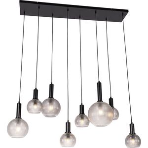 QAZQA chico - Design Hanglamp eettafel voor boven de eettafel | in eetkamer - 8 lichts - L 125 cm - Zwart - Woonkamer | Slaapkamer | Keuken