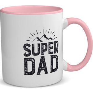 Akyol - super dad koffiemok - theemok - roze - Papa - vader - cadeau - vaderdag - 350 ML inhoud