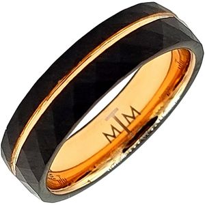 Tesoro Mio Michel – Stoere Facet Geslepen Ring - Wolfraam Carbide Tungsten – Kleur Zwart & Goud – 23 mm / Maat 72