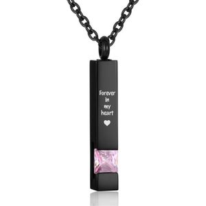 Luxe Ashanger | Met Ketting En Gravering | Forever In My Heart | Assieraad | Zwart Met Roze Steen | As Ketting | Gedenksieraad | Urn | Incl. As vuller