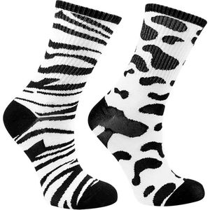 Dames sokken met dierenprint | Maat: 35-38 | 6 paar | Zwart Wit