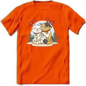 Knuffel kat Valentijn T-Shirt | Grappig Valentijnsdag Cadeautje voor Hem en Haar | Dames - Heren - Unisex | Kleding Cadeau | - Oranje - 3XL