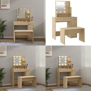 vidaXL Kaptafelset met LED's bewerkt hout sonoma eikenkleurig - Kaptafelset - Kaptafelsets - Kaptafel Met Led - Kaptafel