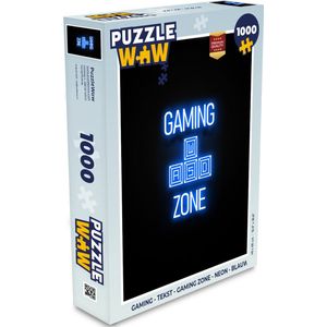 Puzzel Gaming - Tekst - Gaming zone - Neon - Blauw - Legpuzzel - Puzzel 1000 stukjes volwassenen