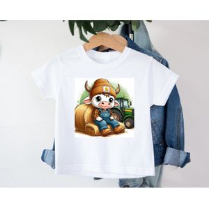 Kinder T-shirt met vrolijke print -boeren - tractor- wrangler -koeien -dieren - boy -girl - cow 17