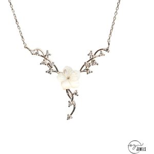 OZ Jewels Zilveren Ketting met Prachtig Magnolia Design - Accessoires - Liefdessieraden - - Damesketting - Valentijnsdag - Cadeau - Moederdag - Ketting Meisje - Sieraden Dames - In mooie geschenkverpakking