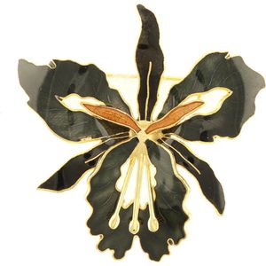 Behave® Dames broche bloem zwart - emaille sierspeld -  sjaalspeld
