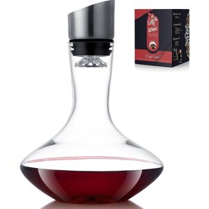 Wijnkaraf, Rode Wijndecanteerder, Decanteerder met ingebouwde beluchter, 100% met de hand geblazen loodvrij kristallen glas met roestvrijstalen deksel, filter, wijncadeaus voor mannen.