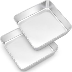 Vierkante Bakvorm Set - Roestvrij Staal 20 x 20 cm, Ideaal voor Brownies, Lasagne en Cake, Vaatwasmachinebestendig