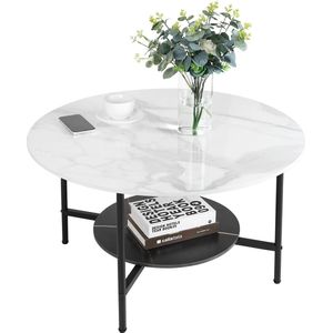 AllinShop® - Ronde Salontafel - Marmer Tafelblad - Nordic - Zwart Wit - Koffietafel - Bijzettafel - 80x80x47CM