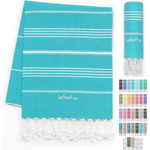 LeStoff de traditionele Hamamdoek Strandlaken Badhanddoek Saunahanddoek Douchehanddoek Spa Sport Yoga Reizen 100% Biologisch Katoen. Duurzaam, natuurlijk, zacht en voorgewassen. (95 x 180 cm, Aqua)