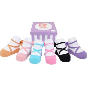 Ballerinas: doos met 6 paar sokjes voor baby meisje 0-12 maanden. Satijnen strikjes -Anti slip zooltjes-Kraamcadeau-Baby shower