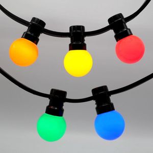 Gekleurde partyverlichting  voor buiten - 28 meter met 60 LED lampen: rood, groen, blauw, geel en oranje | ideaal als buitenverlichting - tuinverlichting - feestverlichting - lichtsnoer - lichtslinger