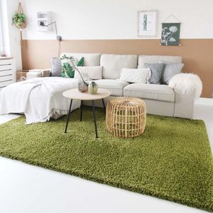 Vierkant hoogpolig vloerkleed shaggy Trend effen - groen 100x100 cm