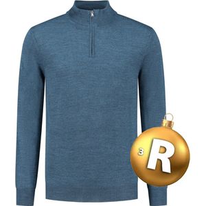 Gents - Halfzip merinoblend blauw - Maat XL