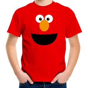 Rode cartoon knuffel gezicht verkleed t-shirt rood voor kinderen - Carnaval fun shirt / kleding / kostuum 110/116