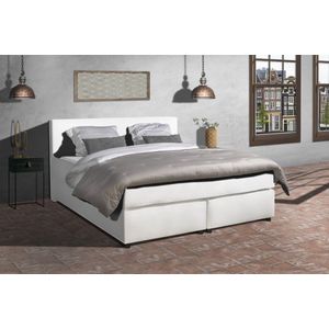 Anno 1588 - Boxspring Amsterdam - Pocketvering - Wit Lederlook - 90x210 cm - Inclusief Dekbed en Kussens