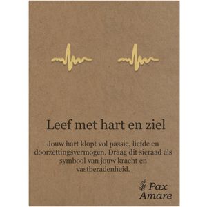 Stainless Steel Levenslijn Oorbellen op Cadeau Kaartje - Leef met hart en ziel - ± 10x10mm Oorknopjes Goudkleurig Roestvrij Staal - Pax Amare