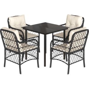 vidaXL - 5-delige - Tuinset - met - kussens - poly - rattan - zwart